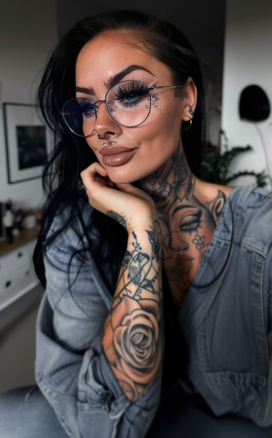 Reallynotsurennnjjjjjjkj Woman Wearing Glasses With A Tattoo On F050011a 90cb 40d9 B511 29587fd29068