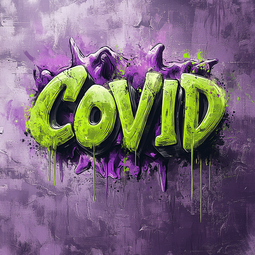 Reallynotsurennnjjjjjjkj COVID In Graffiti Style On A Purple Ba 20817cbc 7d8a 45be 86dd A4da5095ee82