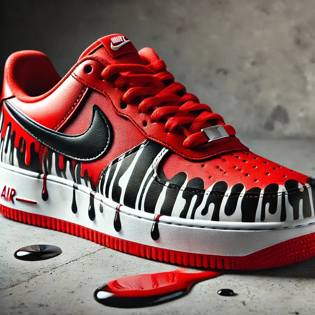 Red and white custom airbrush sneaker