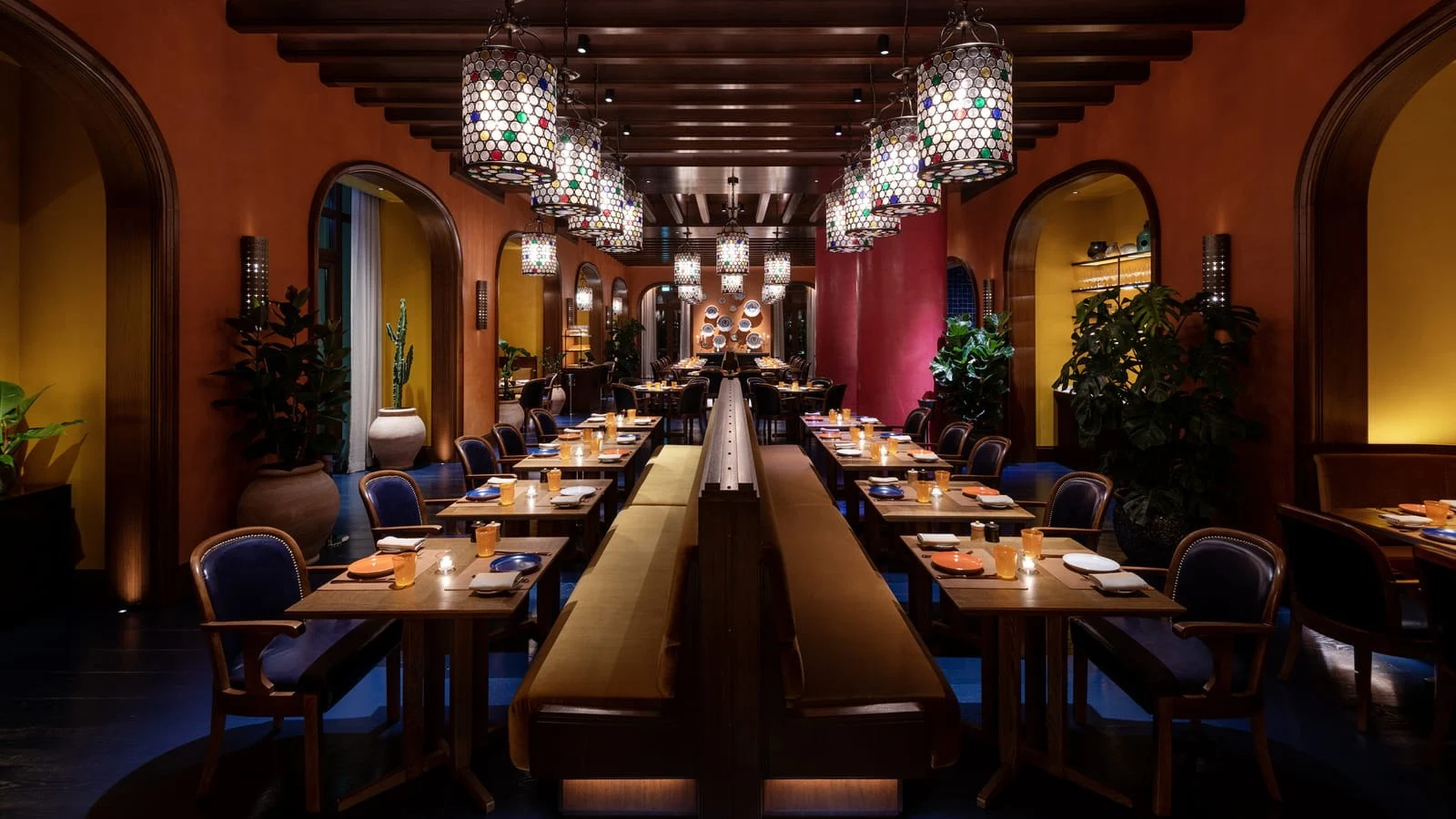 Rich colours and intimate tables inside Curiosa