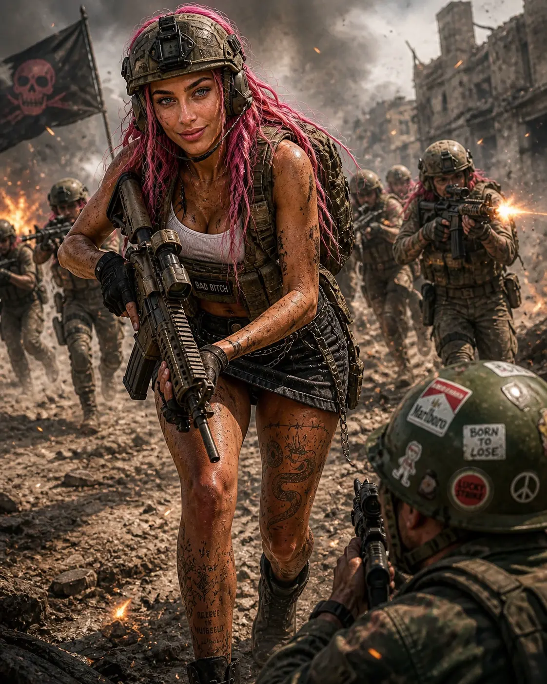 Romy in a cinematic action character campaign