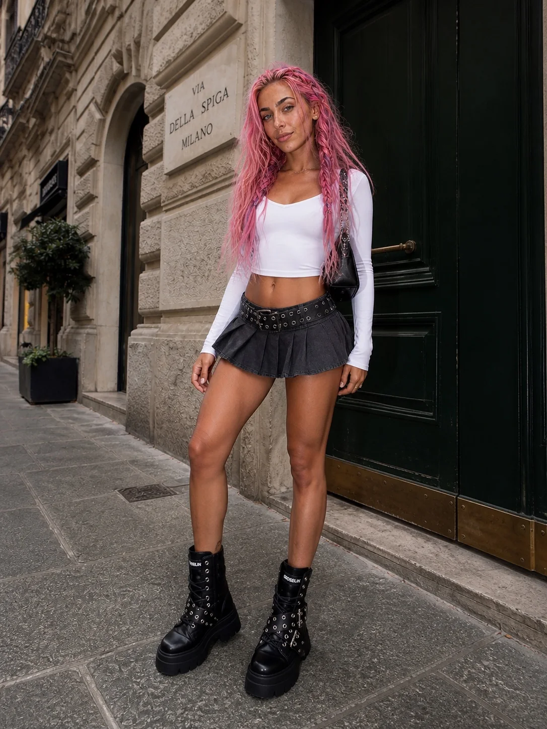 Romy in a London street fashion look