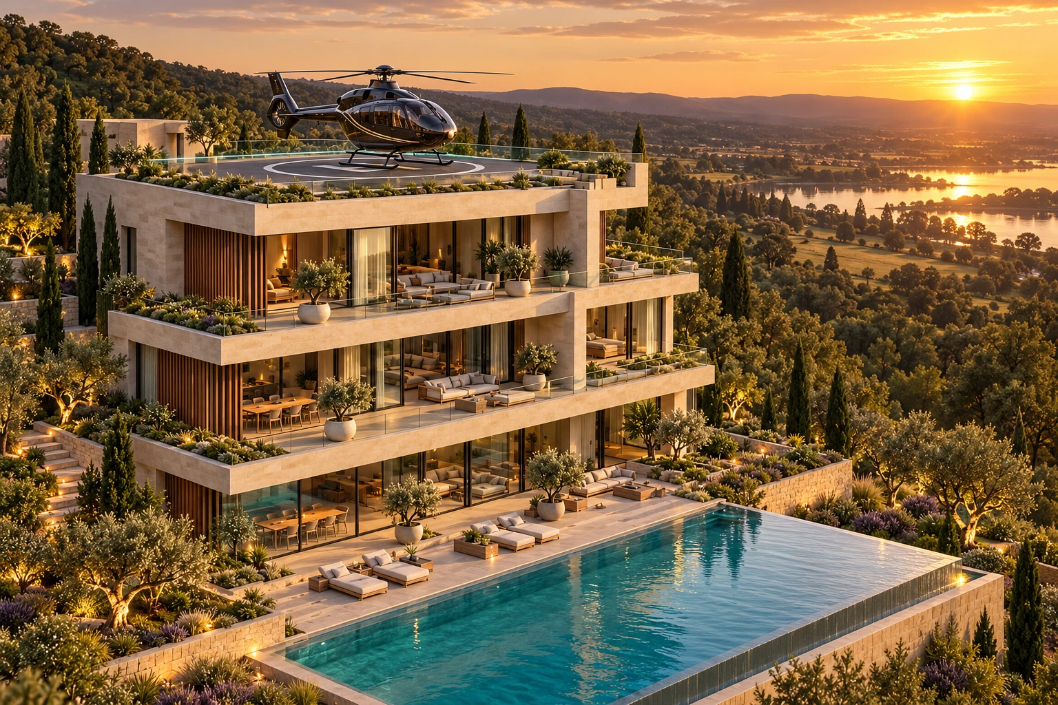 Architectural concept of the Surrey residence with its rooftop helipad