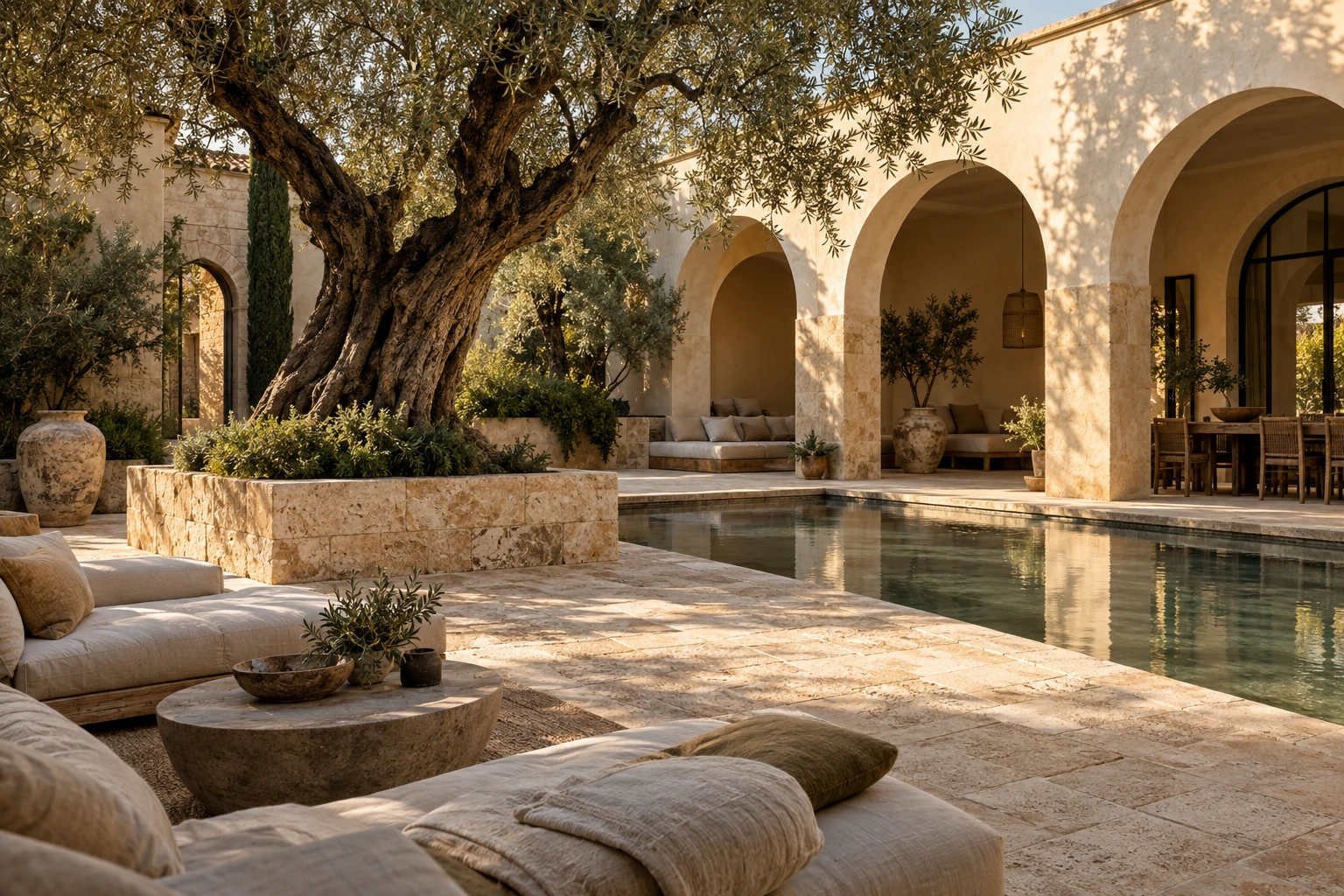 Courtyard connecting indoor and outdoor spaces
