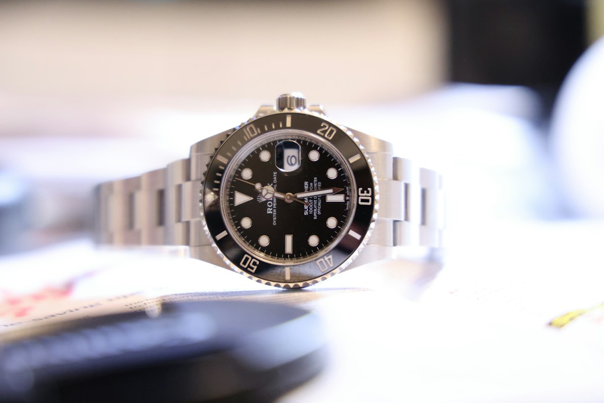 Close view of a Rolex watch on a table