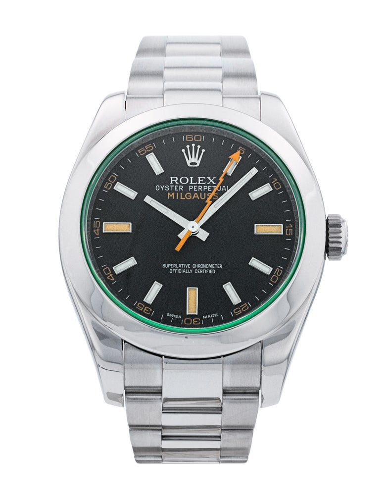 Rolex Milgauss with green crystal and orange seconds hand