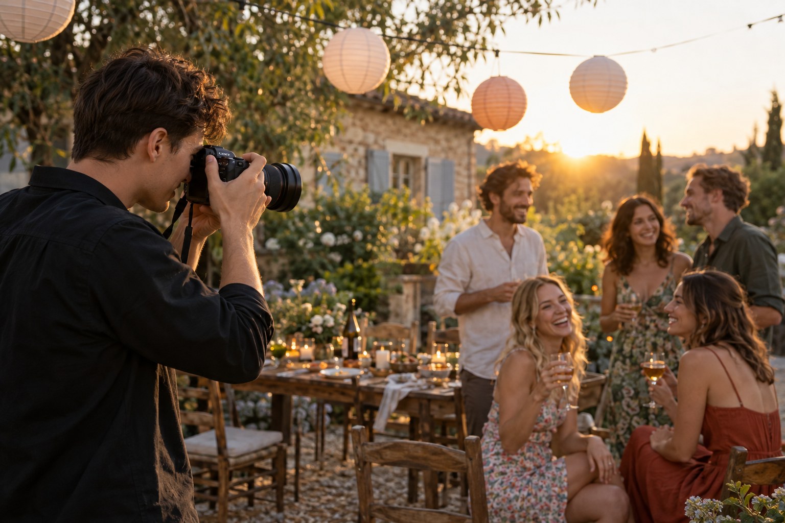 A young adult photographer taking photographs at a birthday party